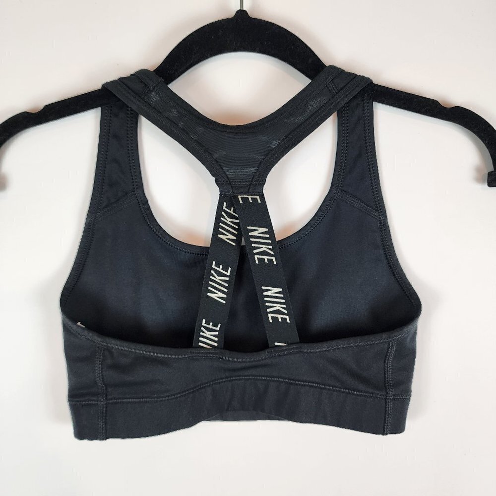 Nike Racerback Crisscross Strappy Sports Bra Black White LOGO Front sz XS - Picture 4 of 11
